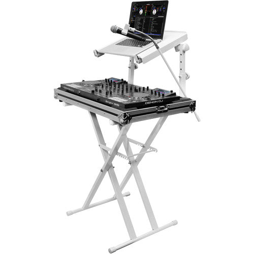 Odyssey Innovative Designs X-Stand Combo Dual-Tier Heavy-Duty Folding Stand with Microphone Boom & Laptop/Gear Shelf (white)