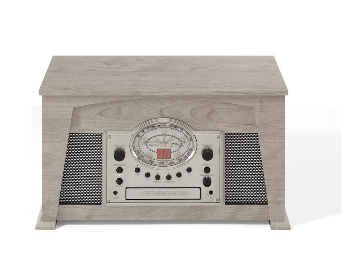Crosley CR7015A-GY Medley 3-Speed Vinyl Record Player Turntable with Bluetooth, AM/FM Radio, CD Player, Cassette Deck, and Aux-in, Gray