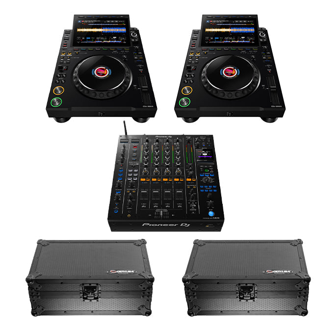 2 x AlphaTheta CDJ-3000X + 2 x Odyssey Industrial Board Case + 1 x Pioneer DJ DJM-A9