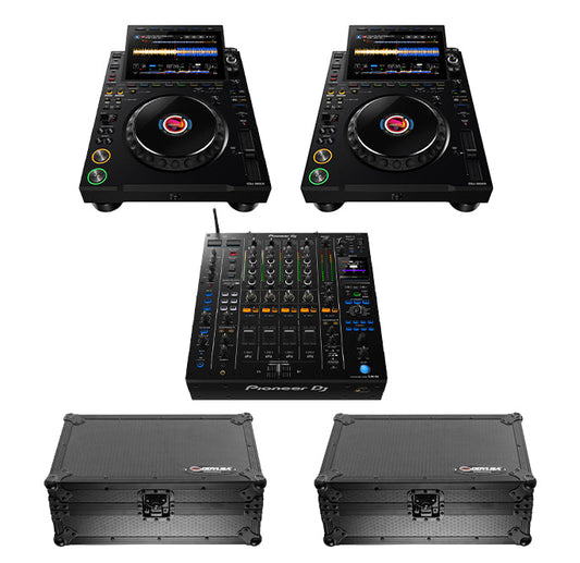 2 x AlphaTheta CDJ-3000X + 2 x Odyssey Industrial Board Case + 1 x Pioneer DJ DJM-A9