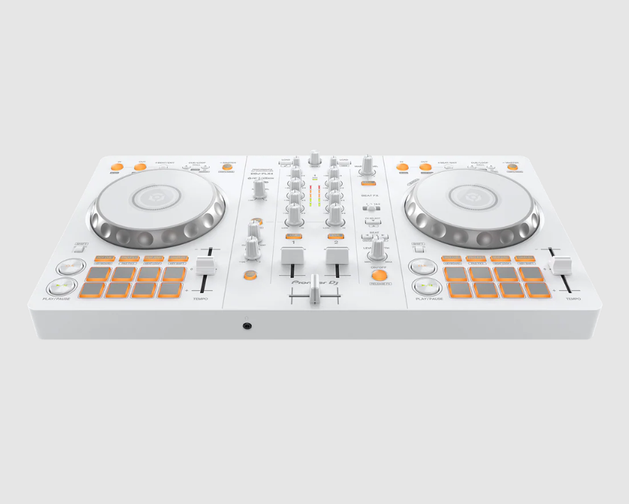 Pioneer DJ DDJ-FLX4 - White + Icon Pro Audio HP200 Headphones + JTS TM-929 Dynamic Microphone