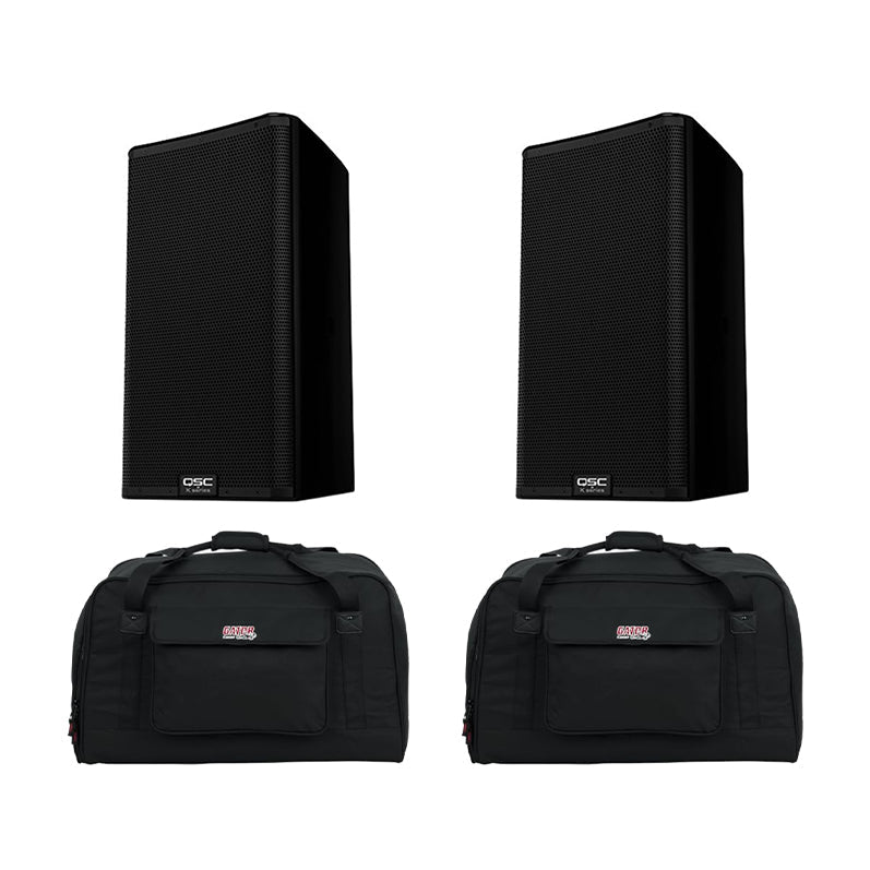 2 x QSC K12.2 Two-Way 12 2000W Powered Portable PA Speaker + 2 x Gator Universal Speaker Tote for 12" Speaker (Open Box)