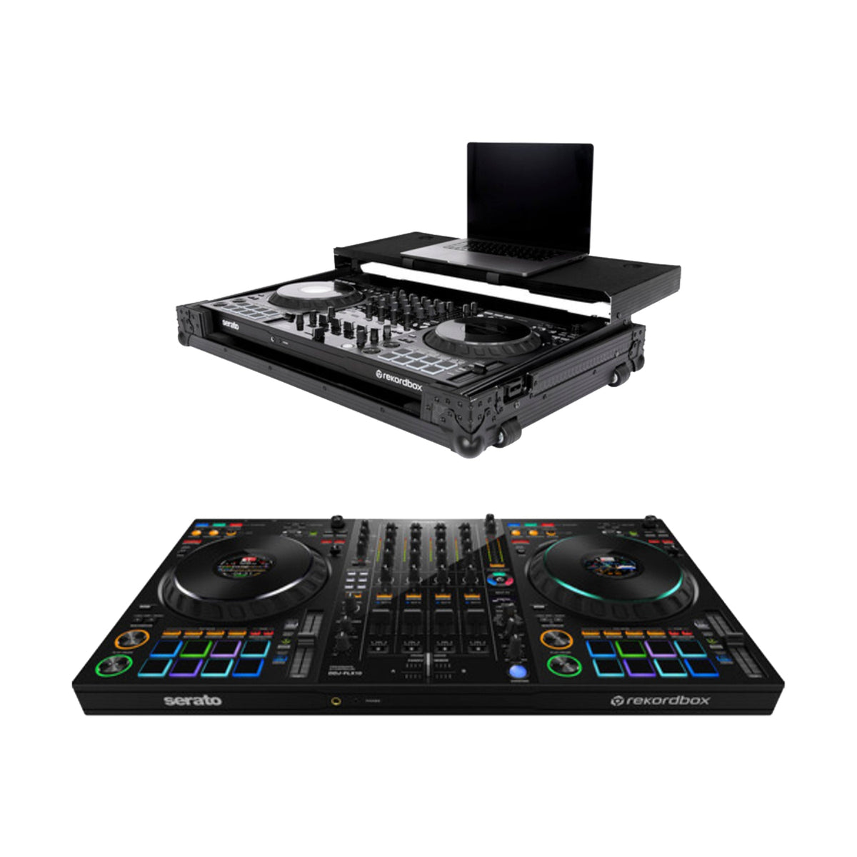 Pioneer DJ DDJ-FLX10 DJ Controller + Headliner Flight Case with Laptop Platform and Wheels