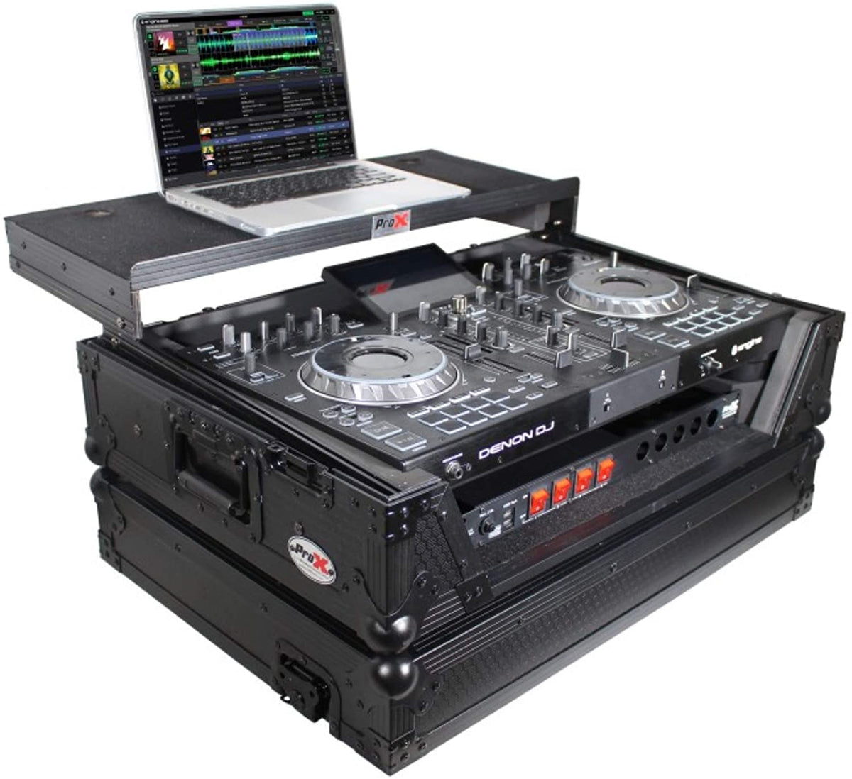 ProX XS-PRIME2 LTBL Flight Case for Denon Prime 2 Standalone DJ System with Sliding Laptop Shelf - Black on Black Design (Open Box)