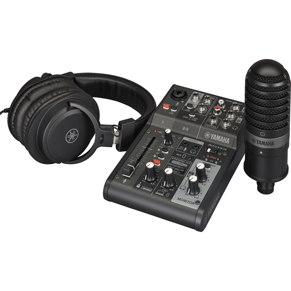Yamaha AG03MK2 3-Channel Mixer/Interface Live Streaming Pack with Microphone and Headphones (Black)