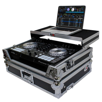 ProX Flight Case for Pioneer DDJ-SR2 Controller with Laptop Shelf and LED Kit (Silver-on-Black)