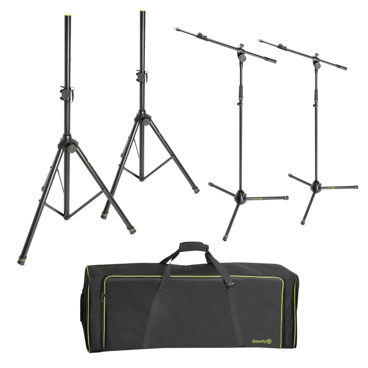 Gravity GSSMSSET1 Set of 2 Speaker and 2 Microphone Stands in Transport Bag