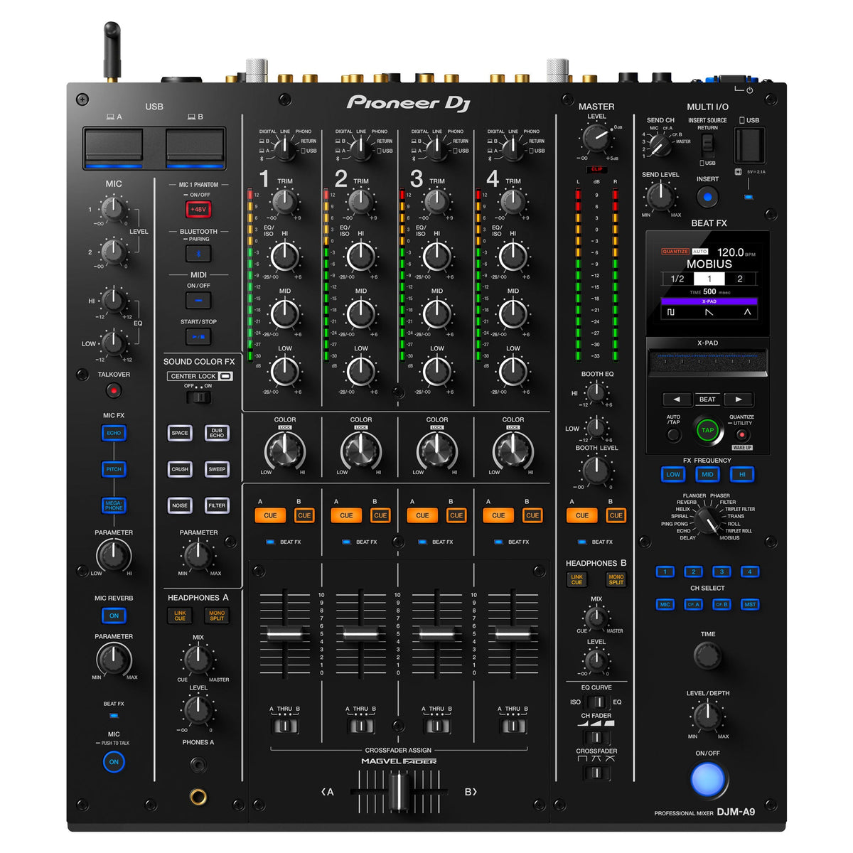Pioneer DJ DJM-A9 4-Channel Digital Pro-DJ Mixer with Bluetooth, Black (Open Box)
