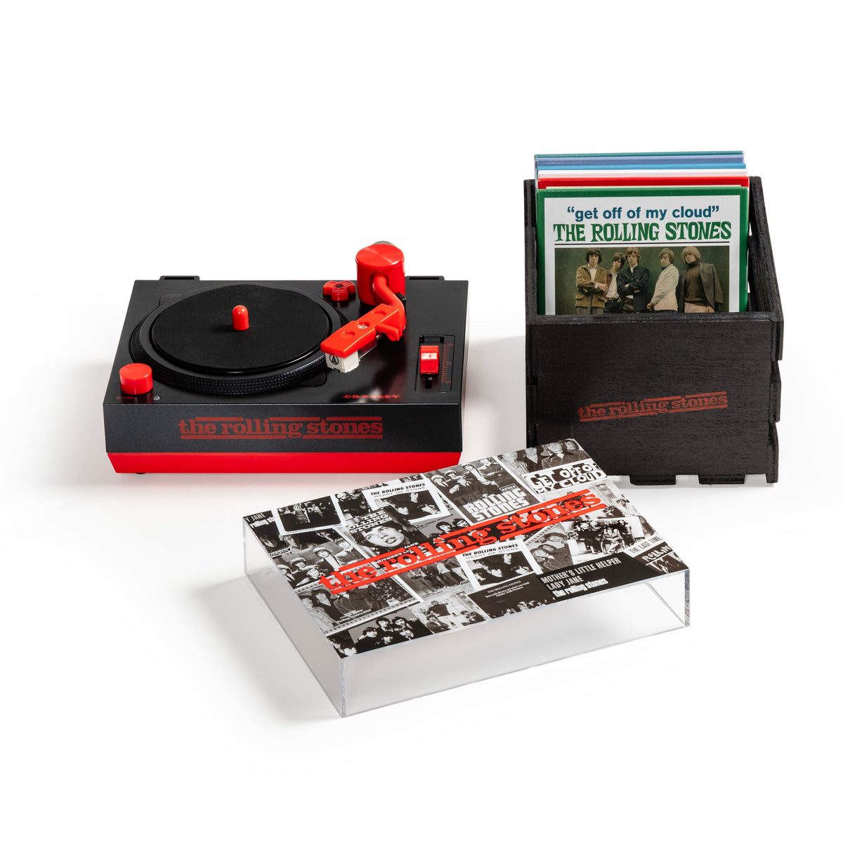 Rolling Stones RSD3 Turntable with Crate and Six 3-Inch Singles