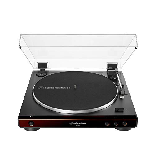 Audio-Technica At-LP60X-BW Fully Automatic Belt-Drive Stereo Turntable, Hi-Fi, 2 Speed, Dust Cover, Anti-Resonance, Die-Cast Aluminum Platter Brown