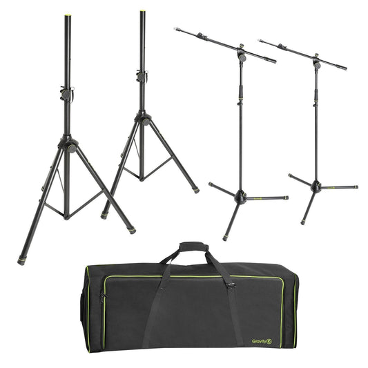 Gravity GSSMSSET1 Set of 2 Speaker and 2 Microphone Stands in Transport Bag